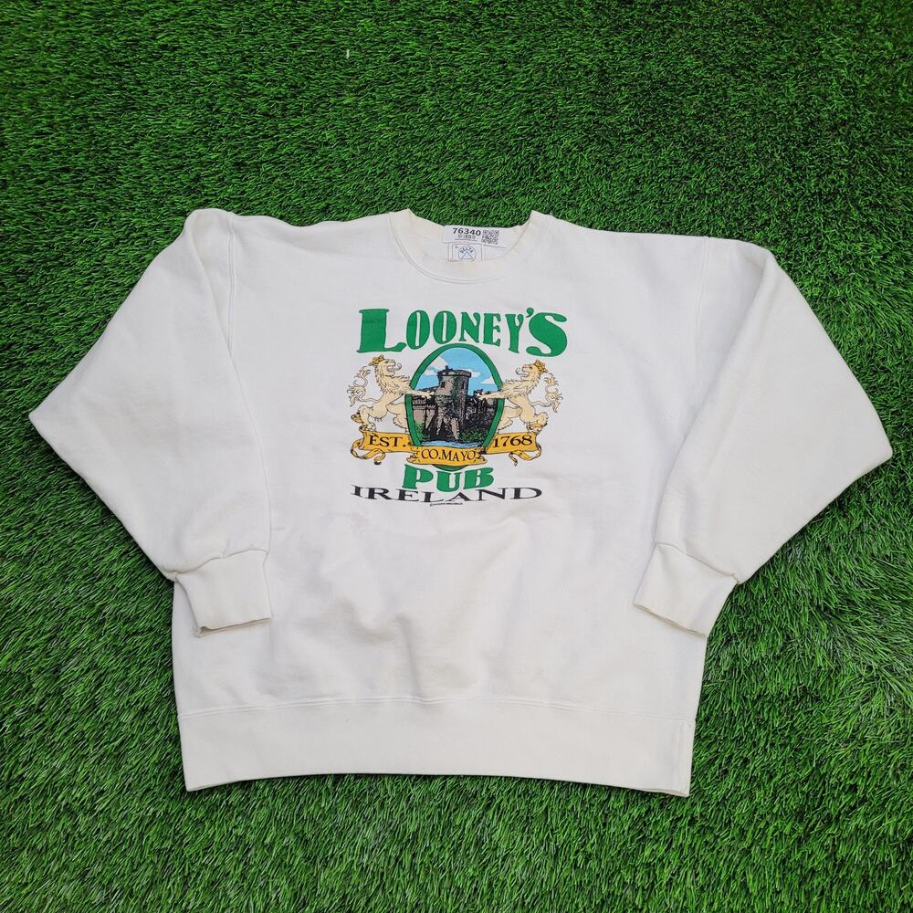 Vintage Ireland Pub Sweatshirt Womens Large 23x23 White USA